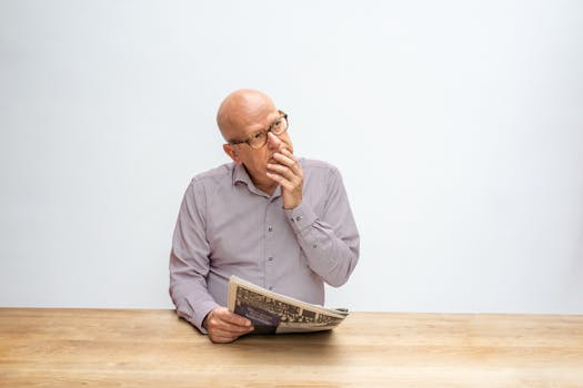 man reading news article